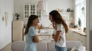 A mother and her daughter having a heated argument, basically a toxic mother-daughter relationship.