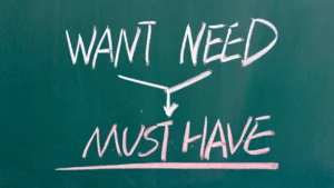 A diagram illustration depicting want and need.